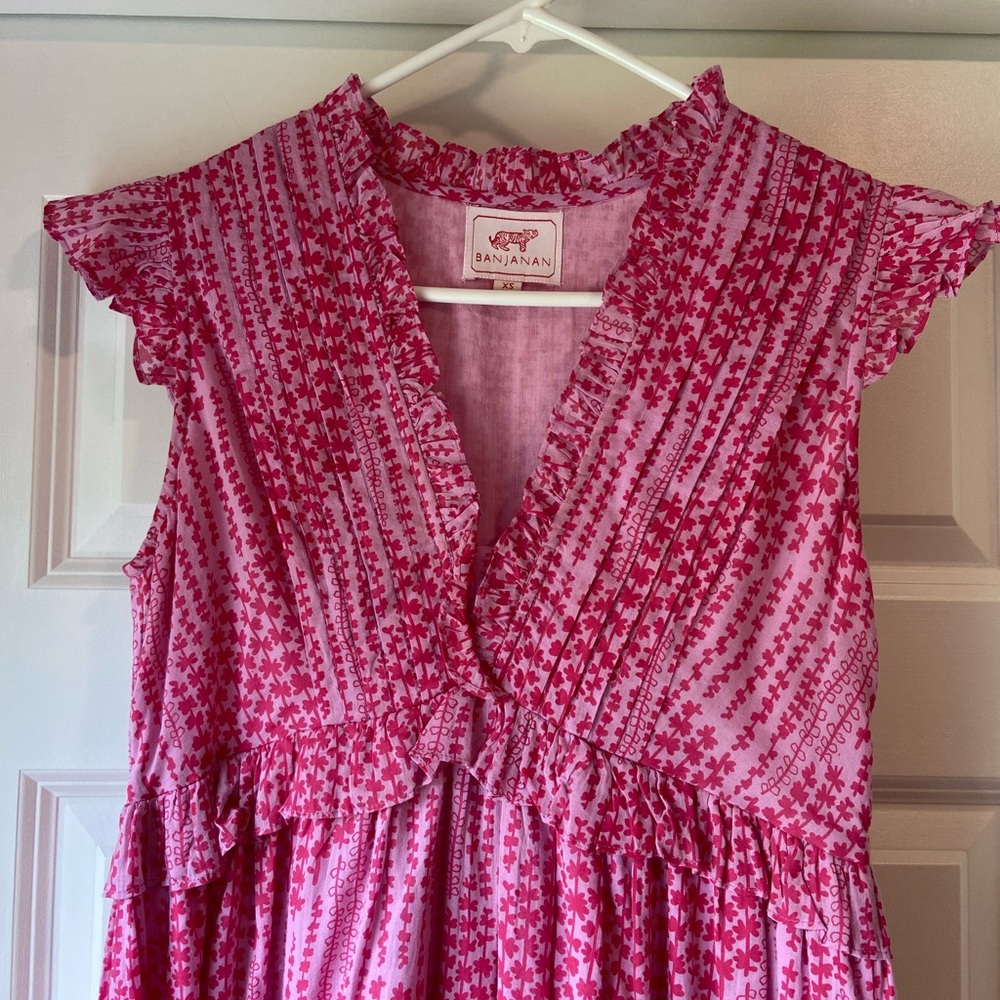 Banjanan EUC Pink Floral Constance Maxi Dress Flutter Sleeve size XS